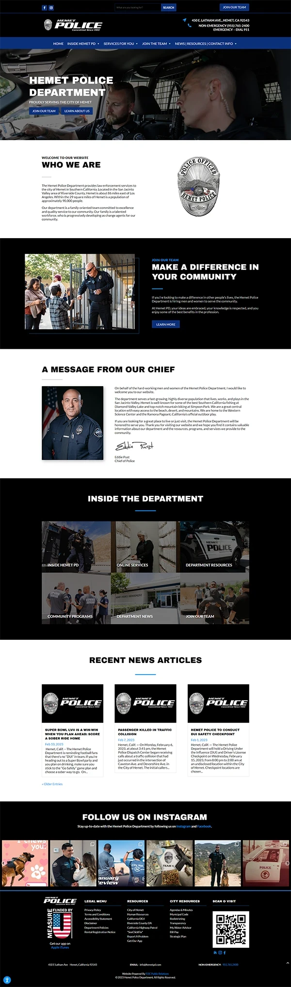 Hemet Police Department's Website Home Page