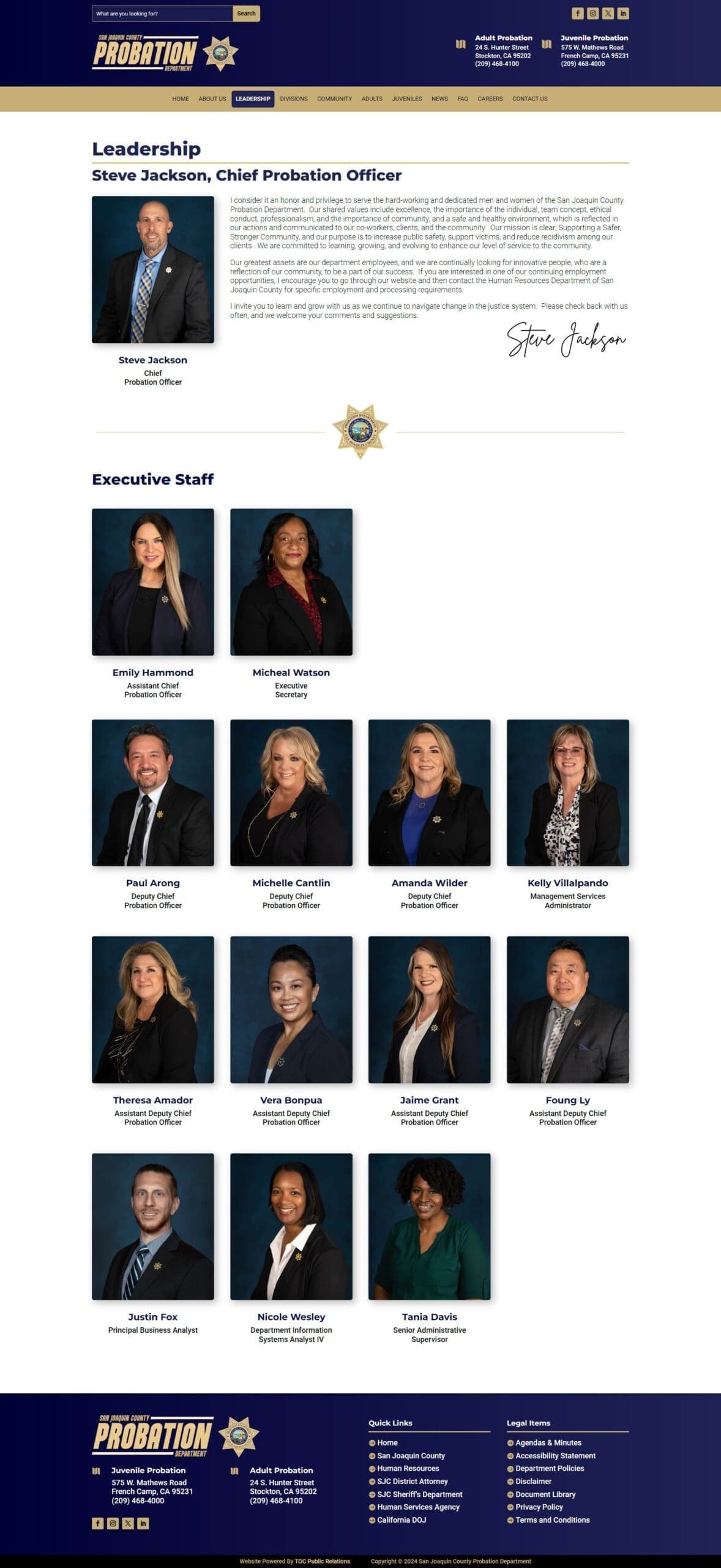 San Joaquin County Probation Department Website Leadership Page
