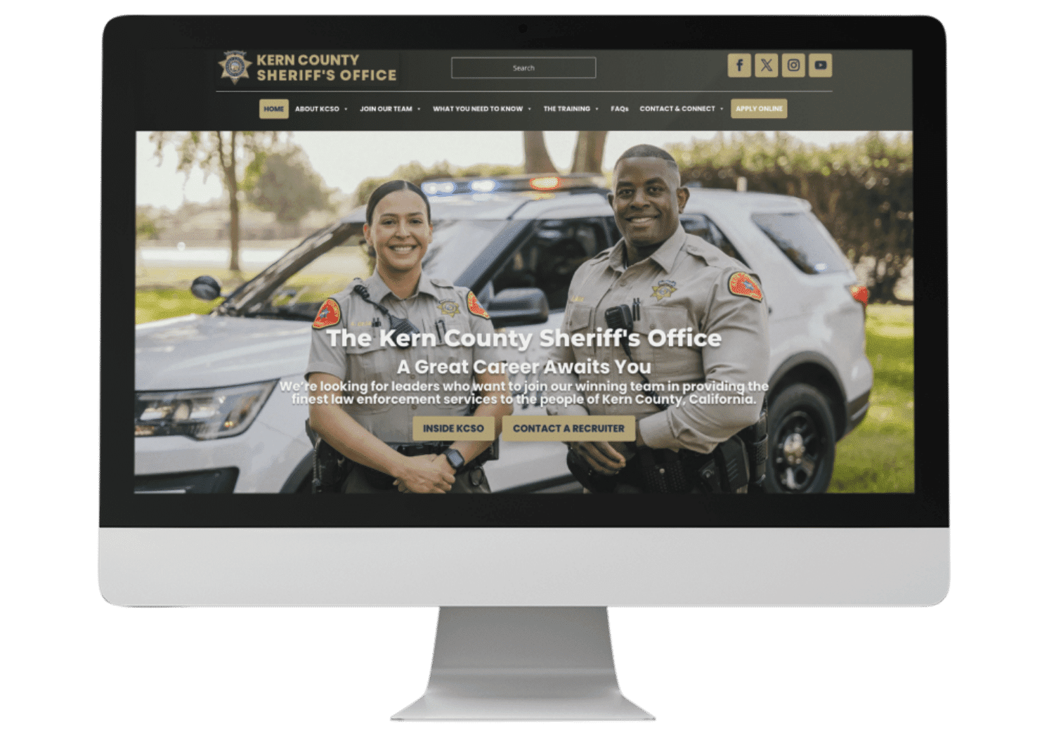 Kern County Sheriff's Recruitment Website displayed on a desktop computer.